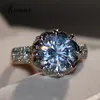 Bröllopsringar Bamos Vintage Lotus Flower Ring Luxury Zircon Promise Engagement Bands for Women White Gold Filled Crystal Jewelry