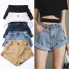 Kvinnors Denim Shorts Vintage Crimping High Waist Kvinna Koreansk stil Caual Elegant Sommar Ladies Black Jeans 210708