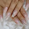 Trapezoid franska nagelkristall ab sken dekorativa falska naglar långa ballerina rhinestones tryck på nageln