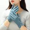 Cinq doigts gants femmes automne hiver garder au chaud écran tactile sans velours non gonflé mince perle élégante conduite de cyclisme mitaines coupe-vent