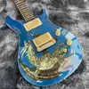 Rare Smith Dragon 2000 #30, dessus en érable à flamme bleue, cordier enroulé autour de la guitare électrique, incrustation d'offres d'ormeau, matériel doré