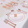 Cubiertos de plástico de oro rosa de 75 piezas - Juego de cubiertos desechables - Cubiertos de plástico pesado - Incluye 25 tenedores, 25 cucharas, 25 cuchillos 211216