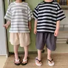 Children striped Tees summer boys cotton loose T shirts girls soft casual short sleeve Tops 210615