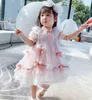 Summer Baby Girl Spanish Lattice Dresses Infant Spain Lolita Princess Ball Gown Children 1st Birthday Baptism Lace Bow G1129