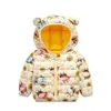 Winter Children's Clothing Coat Hooded Bear Print Jacket Short Infant Outerwear Baby Boy Girls Jackets Kids Thin Warm Down Coats 211204