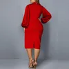 Plus Size Dresses Women Dress 2021 Autumn Elegant Bow Evening Birthday Party Red Long Sleeve Midi Wedding Prom 3XL 4XL 5XL