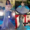 Sparkly Lantejoulas Long Sereia Vestidos de Prom 2021 Beading Crystal Africano Alto Neck Mulheres Formal Party Vestidos de Noite