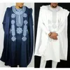 Ropa étnica Traje africano para hombres Robe Shirt Pantalones Set Tops de manga larga Bordado Agbada Ropa Boubou Africain Homme Robes tradicionales