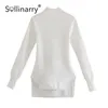 Sollinarry High Street Turtleneck Женская Пуловер Сплошное Сексуальное кружево Удар Белый Свитер Осень Осень Мода Мода Длинные Рукавы Дамы Top 210709