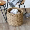 Cesta de ropa sucia cesta de almacenamiento redonda tejida con jacinto de agua con asa cesto de ropa 210316