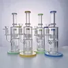 Thick Glass Bongs 11 Inch Hookahs Double Stereo Matrix Perc Bong Birdcage Percolator Oil Dab Rigs 14mm Joint Water Pipes 4 Colors With Bowl LBLX210401