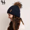 FURTALK Velvet Winter Hat for Women Knitted Beanie Real Roccoon Fur Pom pom Ladies Double Warm Lining Cap Female 211119