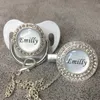 MIYOCAR custom any glitter name photo silver bling pacifier and pacifier clip silver BPA free dummy bling glitter design P8-1-BG 210226