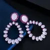 Chic Oval Cut Rose Red CZ Pink Stone Long Dangle Drop Earrings Fashion Brand Ladies Daily Party Jewelry CZ665 210714