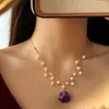 Sinzry Creative Vintage Biżuteria Handmade Naturalne Słodkowodne Perły Purpurowe Suszone Kwiat Kobiety Naszyjniki