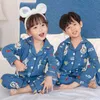 Осень зима мальчиков длинные пижамы наборы милые дома пижамы девочки девочки детей pijamas девочка короткие брюки печати 211109