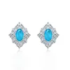 Katı 925 Ayar Gümüş 6 * 9mm Safir Aquamarine Oval Yüksek Karbon Elmas Paraiba Saplama Küpe Kadınlar Için Güzel Takı Hediye