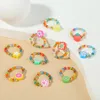 10 Pcs/Set Bohemian Ladies Multicolor Glass Beads Handmade Beaded Rings For Women Flower Fruit Polymer Clay Ring Jewelry Gifts