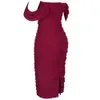 Ocstrade Wine Strapless Mid Sleeve Over Knee Lace Bodycon Dress H0229-Wine 210527