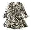 Wholesale Leopardプリント学校の子供の毎日の服長袖ファッションリトルガールズドレス