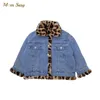 Baby Boy девушка зима джинс леопардовый мех обратимый куртка толстый младенческий малыш ребенок пальто снежный костюм теплые одежды 1-10Y 211204