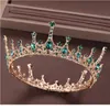 Vintage barokowy zielony kryształowy okrągła królowa korona ślub ślub ślubny diadem złoty kolor nakręcony sukienka Wedding Hair Acc JllyKB7903972