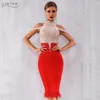 Adyce New Summer Bandage Dress Women Elegant Red Off Shoulder Sexy Feather Bodycon Club Beading Dress Celebrity Party Dress 210302