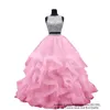 Quinceanera Sukienki 2021 Dwa kawałki Sexy Backless Crystal Cekiny Party Prim Formalna Tulle Frezowanie Suknia Balowa Vestidos DE 15 ANOS Q13