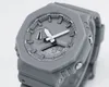 Grey Men's Quartz Sports Imperping Digital Watch Cold Light Dual Display World Time Pu Band9350653