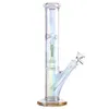 12.2 inch Luminous Smoke Glass Bong Glow in dark perk Rainbow colorful straight tube hookah shisha Waterpipe with 19mm bowl downstem ice catcher