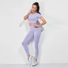 Neue SeamlYoga Set Workout Kleidung Für Frauen Kurzarm Crop Top Hohe Taille Sport Leggings Active Wear Gym Anzug X0629