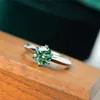 Cut Emerald Diamond Ring Rhodium Plated Green Moissanite Test 6 Claw Wedding Ring for Women