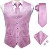 Men's Vests Hi-Tie Burgundy Paisley Floral Silk Slim Waistcoat Necktie Set For Suit Dress Wedding 4PCS Vest Hanky Cufflink