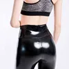 YGGEEG push up mulheres leggings preto cintura alta cintura elastic plutos calças magrinhas brilhantes olhar molhado liso metálico tornozelo-comprimento inferior 211215