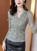 Herfst lange mouwen Print Kant Blouse Shirt Tops Blouse Dames Blusas Mujer de Moda V-hals Office Lady Tops Blouse Blusa D697 210602