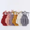 6 Colors Lovely Retro Baby Girls Lace Up Romper Soft Cotton Linen Summer Sleeveless Strap Toddler Pleated Jumpsuit Overalls M3692