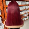4x4 Spetsstängning Remy Indian Human Hair Wigs With Baby Hair 99J Bourgogne Color Short Straight Bob Wig 150% Densitet