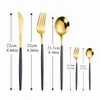 Faca De Forquilha Conjunto Golden Golden Garfos e Colher Cutelaria Set Dinnerware Conjunto de Cozinha Casa Completa Talheres Preto Ouro Jantar Ocidental