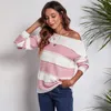 TRANSPORTS NOUVEAUX FEMME EUROPÉENNES TRONTS TEES ROSE COU SLASH Col à rayures assorties à manches longues Pull tricoté à manches longues Vêtements d'hiver en automne