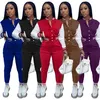 tracksuits Women Designers Clothes 2021 color blocking women's jacket set single breasted splicing long sleeve baseball suit two piece set