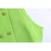 [泥炭]夏のファッションダブルブレストラウンドネック膝丈ノースリーブソリッドカラーAラインドレス女性13Q369 210527