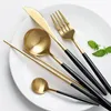 Edles Schwarz-Weiß-Gold-Rosa-Edelstahlbesteck, matt, Western-Steakmesser, Gabel, Abendessenutensilien, Küche