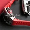 2022 Miyota Automatic Mens Watch Rsteel Case Diamanter Bezel Big Date Black Silver Skelett Dial Stick Markörer Red Gummi Strap Super Edition Puretime01 03drg-E5