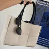 Designer-Wide Woven Canvas Minimalism One-Shoulder Portable Tote Bag Leisure women's Shopping handbag Same Style Large Capacity