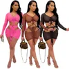 Sexy Sheer Mesh Tweedelige Set Rok Drfullle Mouw Sheer Mesh Party Night Clubwear Summer Clothes for Women Outfit X0709
