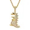 Collana con ciondolo a forma di piccolo dinosauro con diamanti pieni placcato in oro placcato in oro da uomo con catena da tennis in catena d'oro ghiacciata