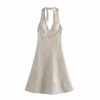 Za Summer Polka Dot Beach Dress Women Sleeveless Tied V Neck Backless Sexy Dresses Fashion Back Zip Button Up Woman Long Dress 210602