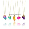 Pendentif Colliers Pendentifs Bijoux De Luxe Quartz Pierre Naturelle Irregar Cristal Druzy Guérison Pierre Précieuse Or Chaîne Collier Pour Femmes S Goutte