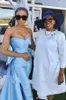 Modern Sky Blue Formal Aftonklänningar Jumpsuits med Overkirt Stain Sweetheart Draped Peplum Arabiska Dubai Prom Dress Pant Passit Pagant Party Gowns