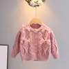 Pullover Autumn Winter Children Girls Solid Mesh Bow Princess Party Knitwear Sweater Kids Casual Knitted Cardigans Outerwear Coats